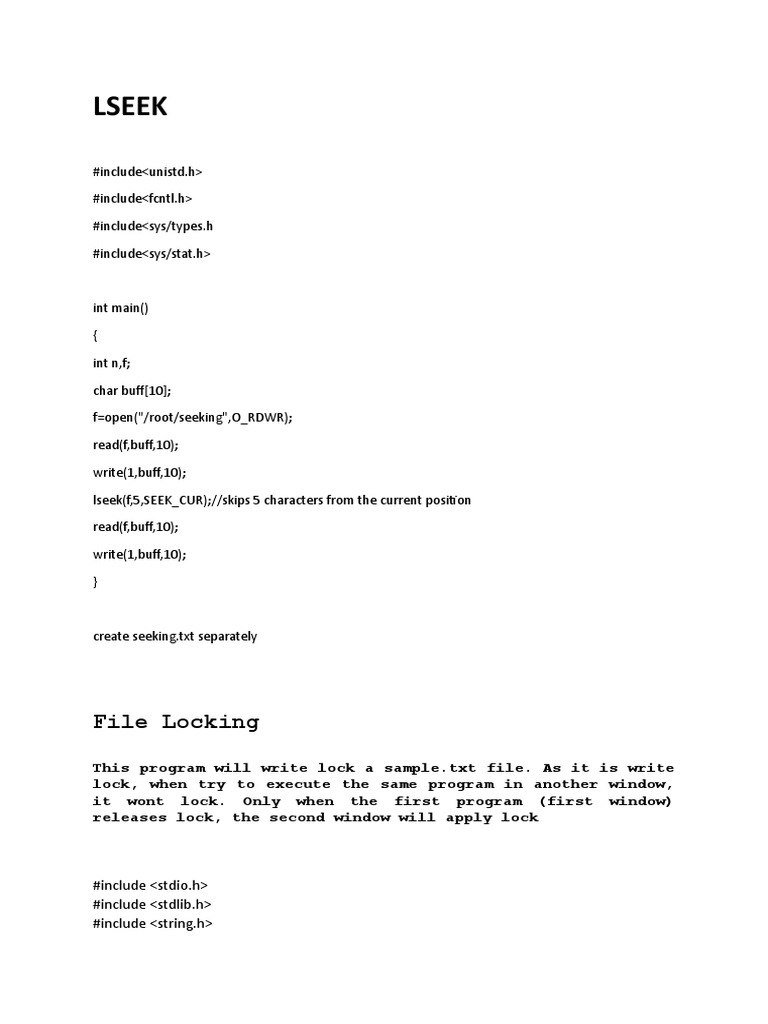 Lseek and File Lock PDF Software Development System Software