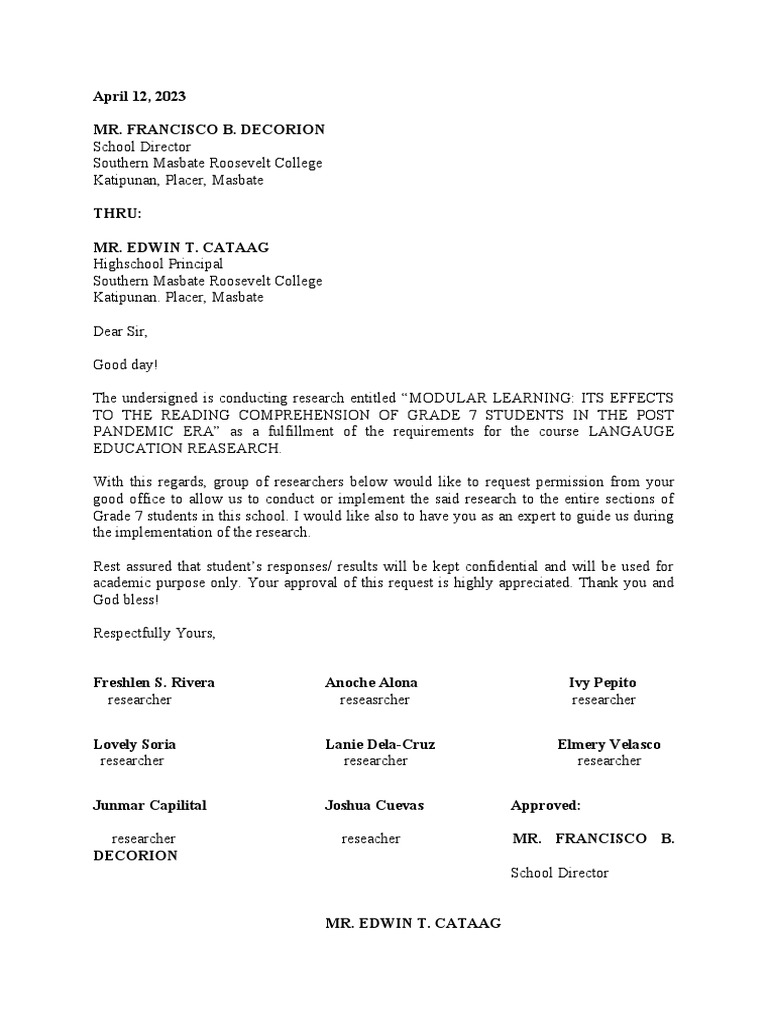 Letter to the school director pdf