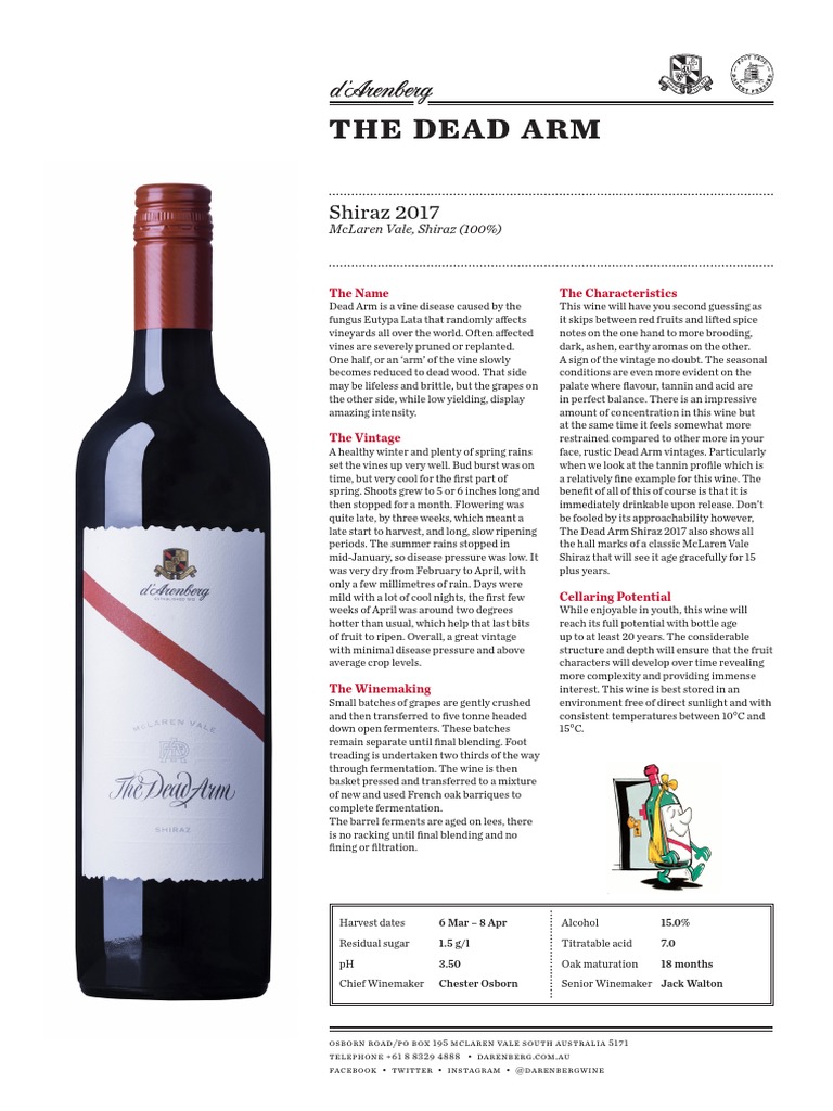 D'Arenberg Dead Arm Shiraz 2017 PDF Winemaking Wine
