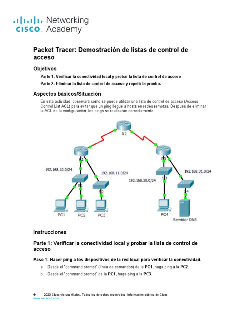 ACL en Packet Tracer: Prueba y Eliminación | PDF | ciberespacio ...