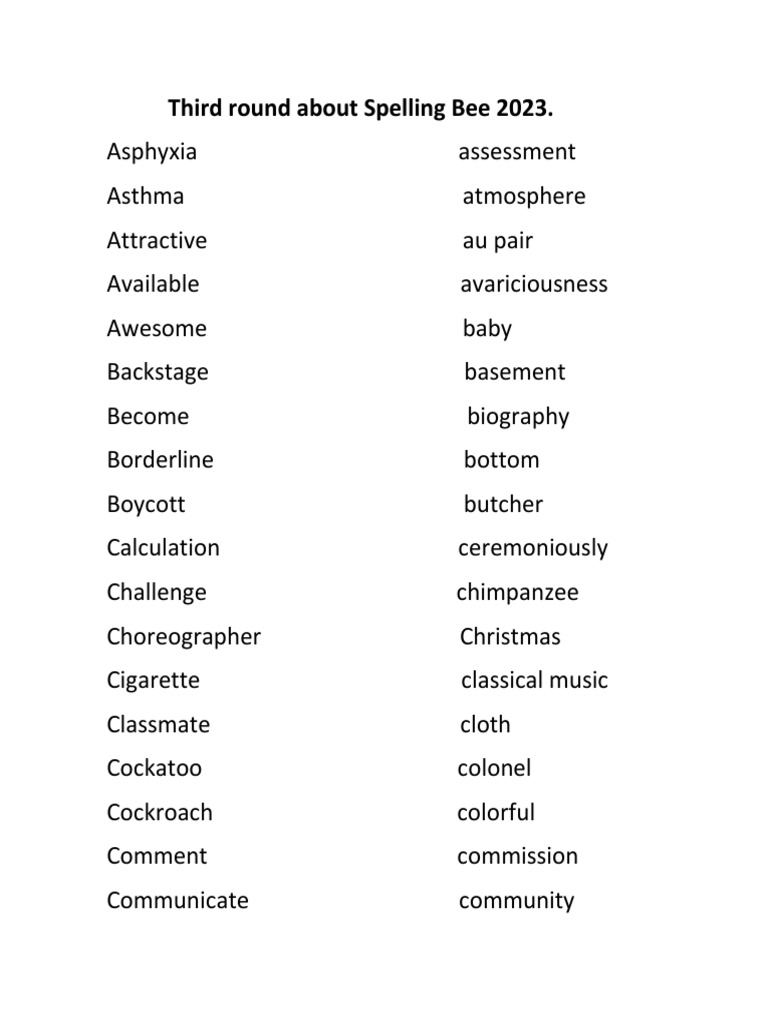 SPELLING BEE CONTEST 2023 PDF