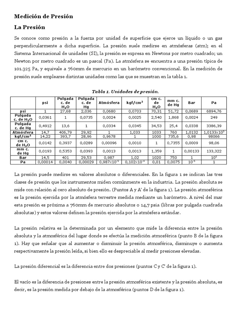 Medición de Presión | PDF | Presión | Pascal (Unidad)