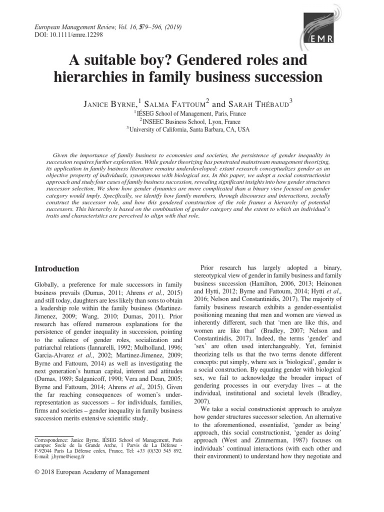 Gender Roles in Family Business Succession | PDF | Gender | Gender Studies