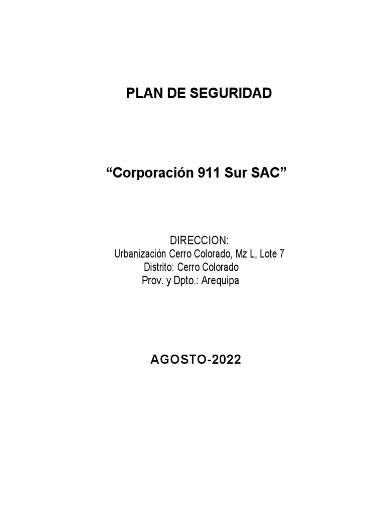 Plan de Seguridad Corporación 911 Sur SAC | PDF | Valores | Riesgo
