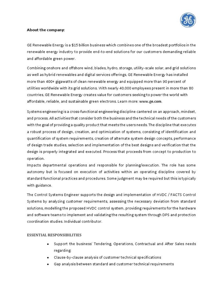 JD Lead Engineer Systems Engineering (R3709501) PDF Renewable