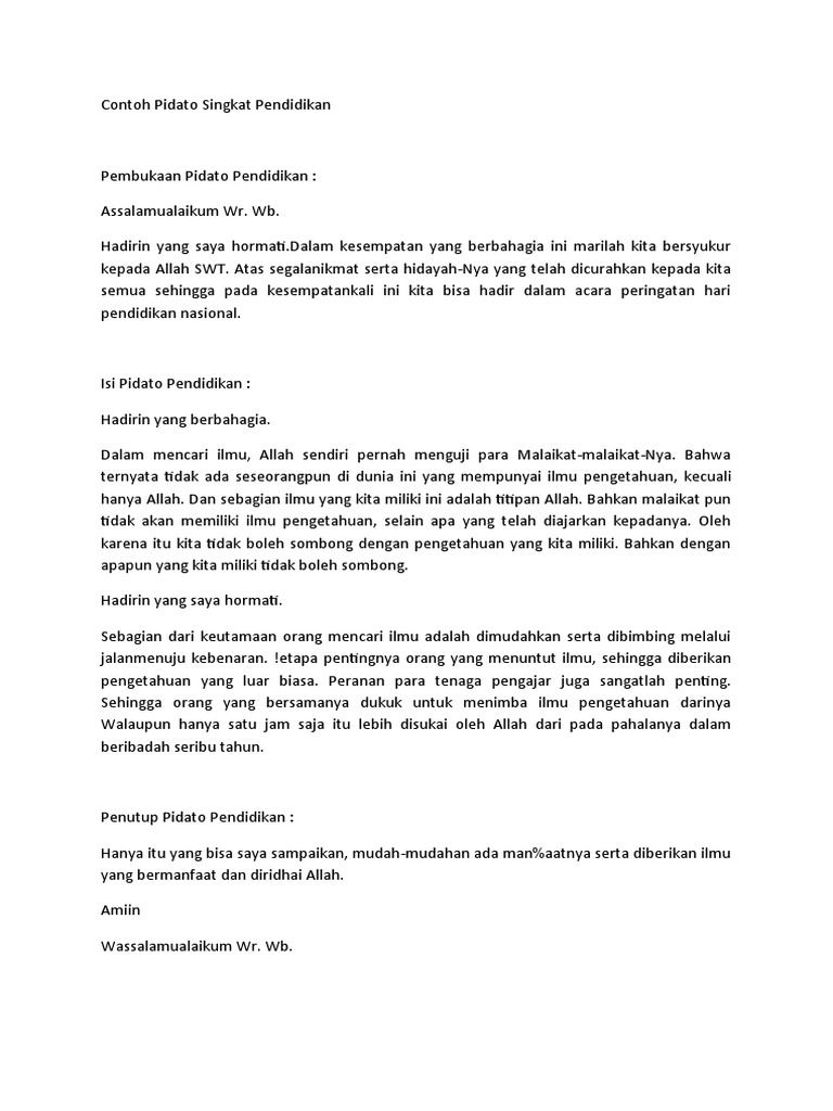Contoh Pidato Singkat Pendidikan  PDF