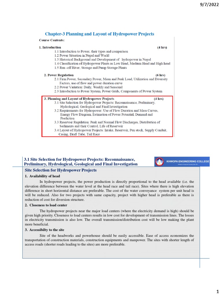 Hydropower Project Site Selection Guide | PDF | Discharge (Hydrology ...