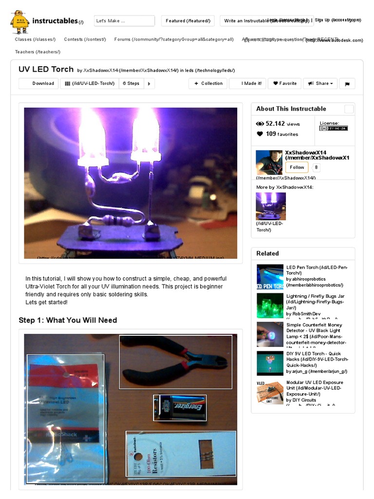 UV LED Torch 6 Steps PDF Light Emitting Diode Resistor