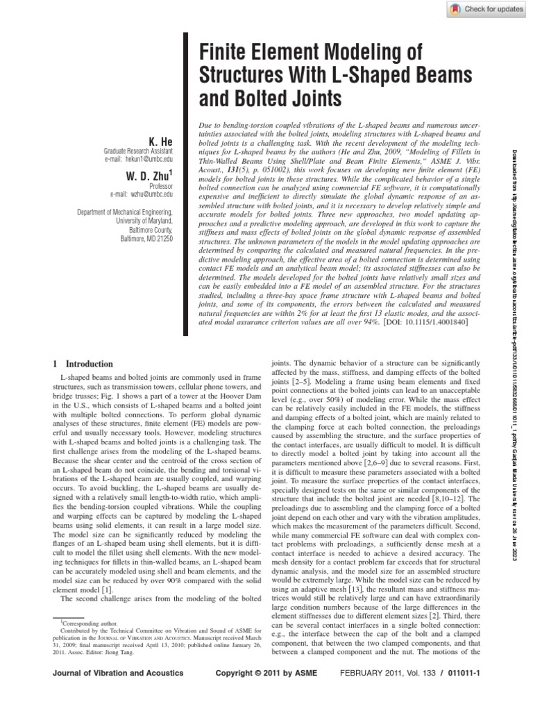 Finite Element Modeling of Structures With L-Shaped Beams and Bolted ...