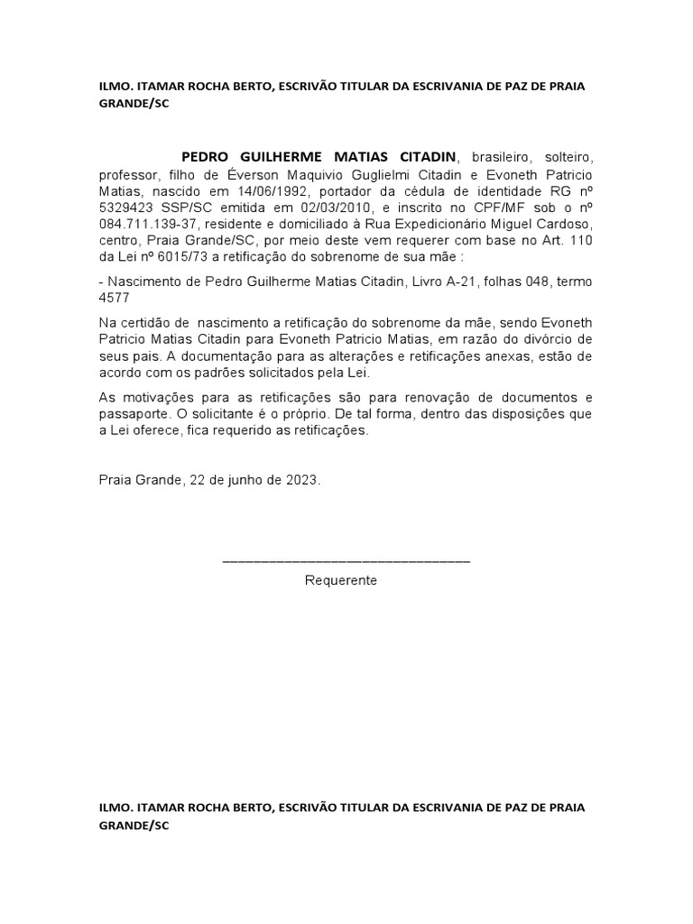 Retificação de Sobrenomes em Praia Grande | PDF | Controle de acesso ...