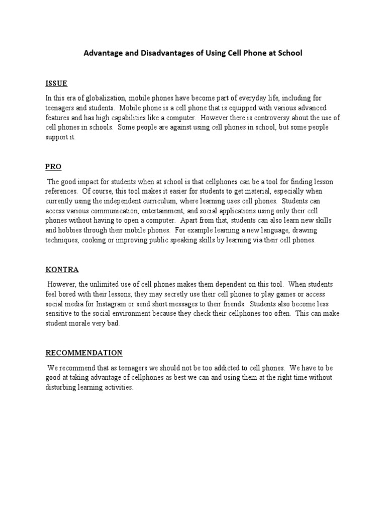 Using Cell Phone at School PDF