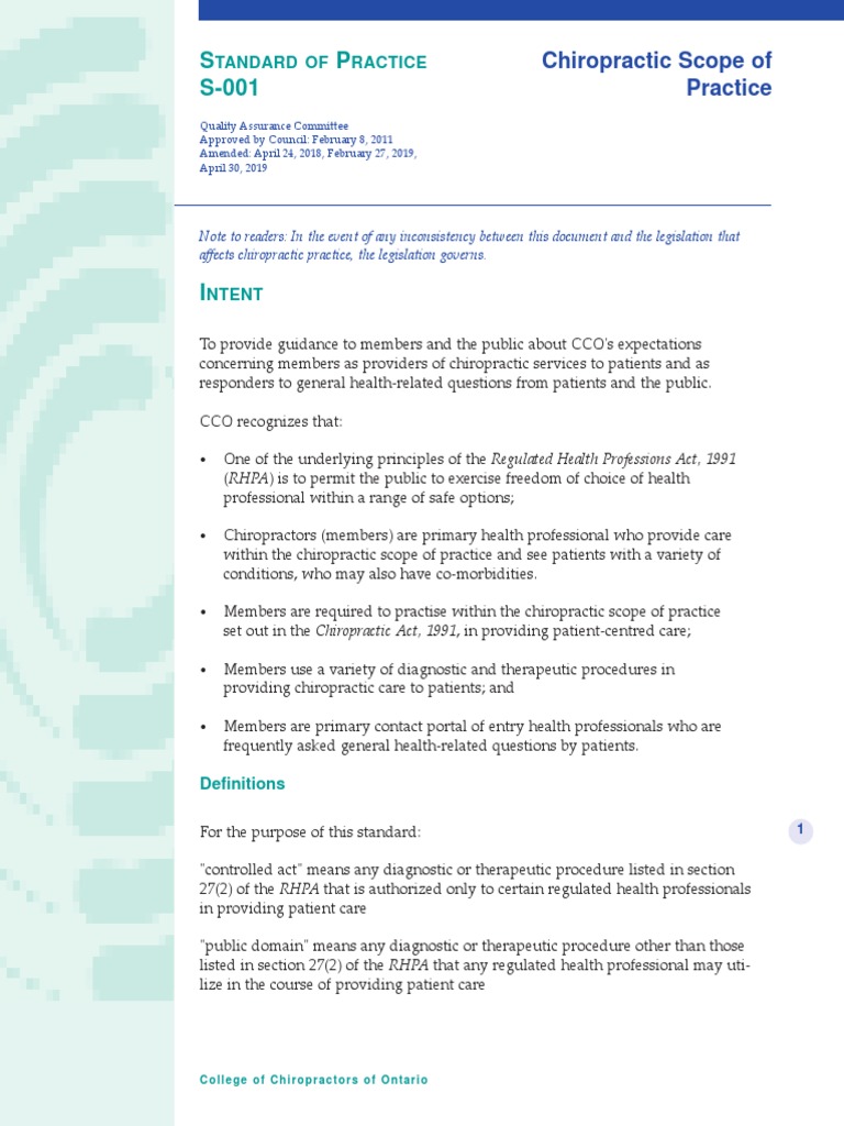 CCO SOP S 001april302019 | PDF | Chiropractic | Medical Diagnosis