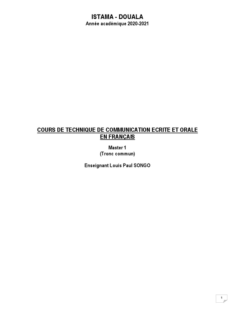 Techniques de Communication Écrite et Orale | PDF | la communication ...