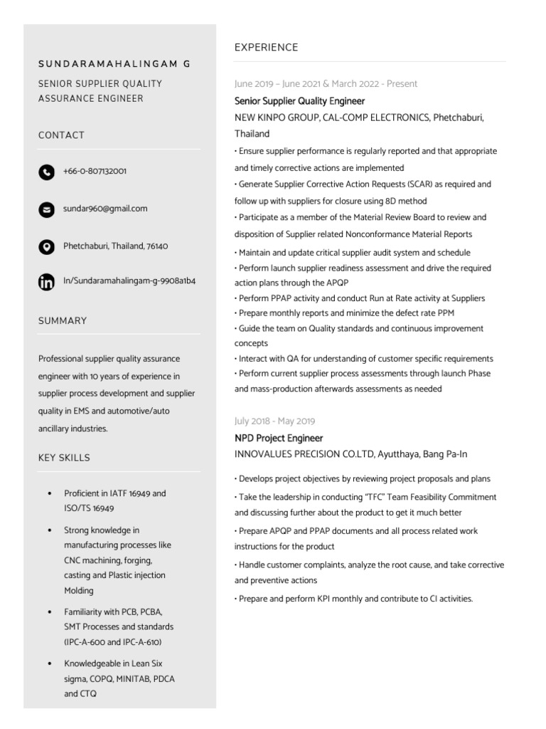 Supplier Quality Engineer Profile | PDF | Quality Assurance | Business