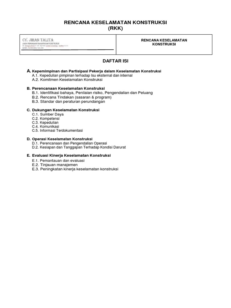 Rencana Keselamatan Konstruksi RKK | PDF