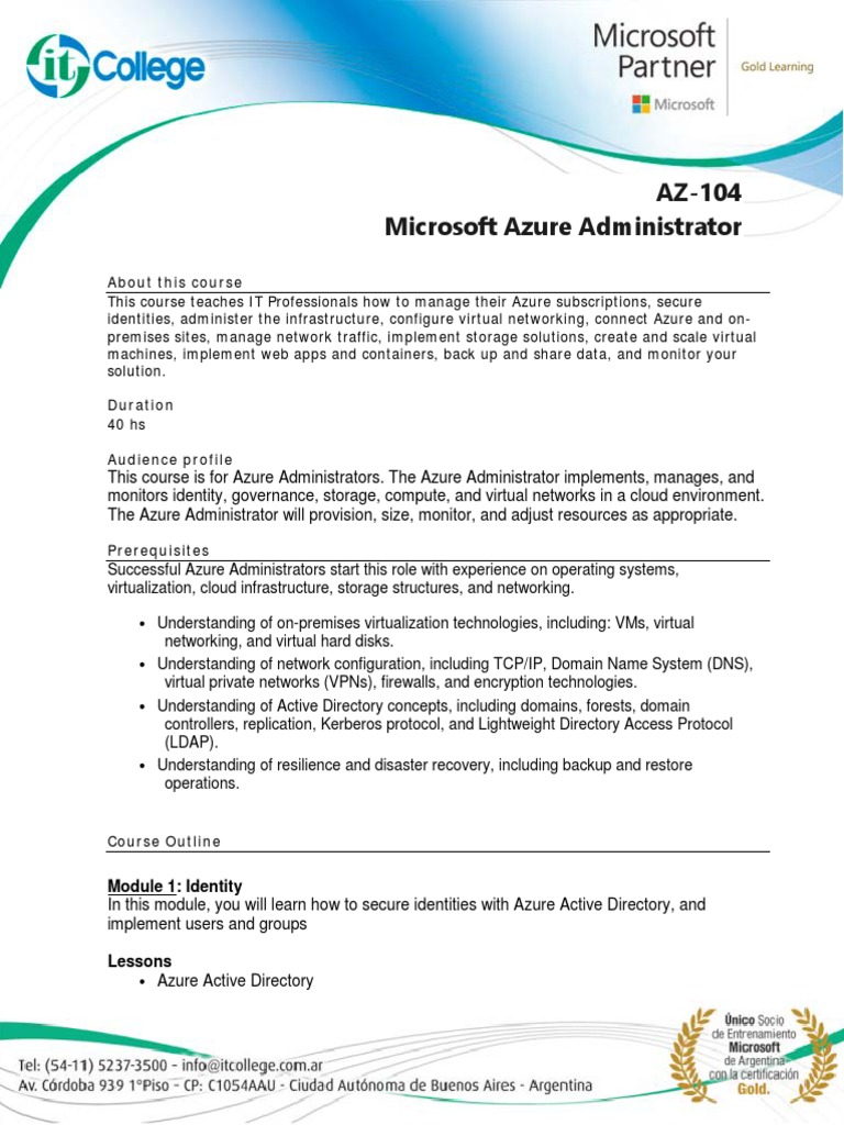 Azure Administrator Course AZ-104 Overview | PDF | Active Directory ...
