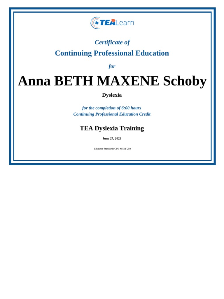 Tea Dyslexia Training PDF