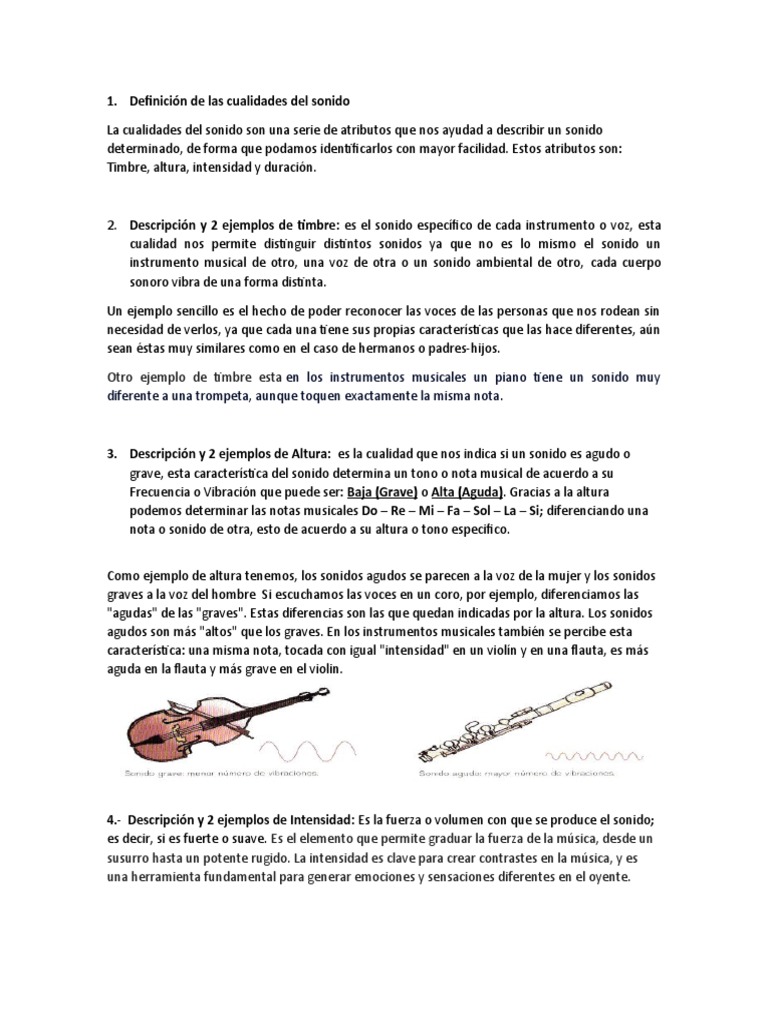 Definición de Las Cualidades Del Sonido PDF Sonido Pitch (Música)