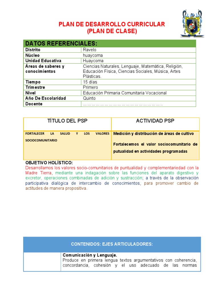 Plan de Desarrollo Curricular Primaria 2022 | PDF | Comunicación ...
