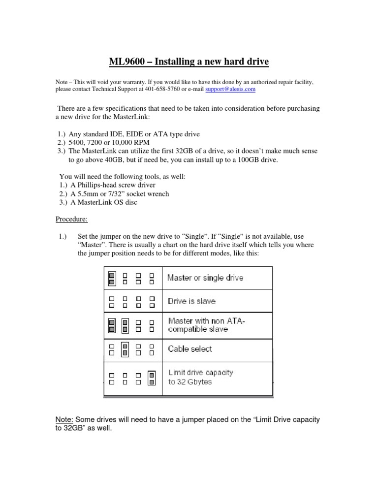 Installing a Hard Drive in MasterLink | PDF