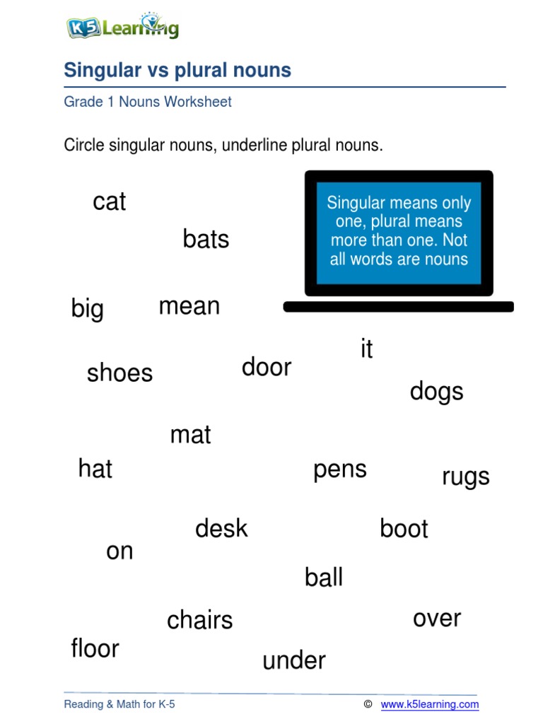 Grade 1 Singular and Plural Nouns Worksheet | PDF