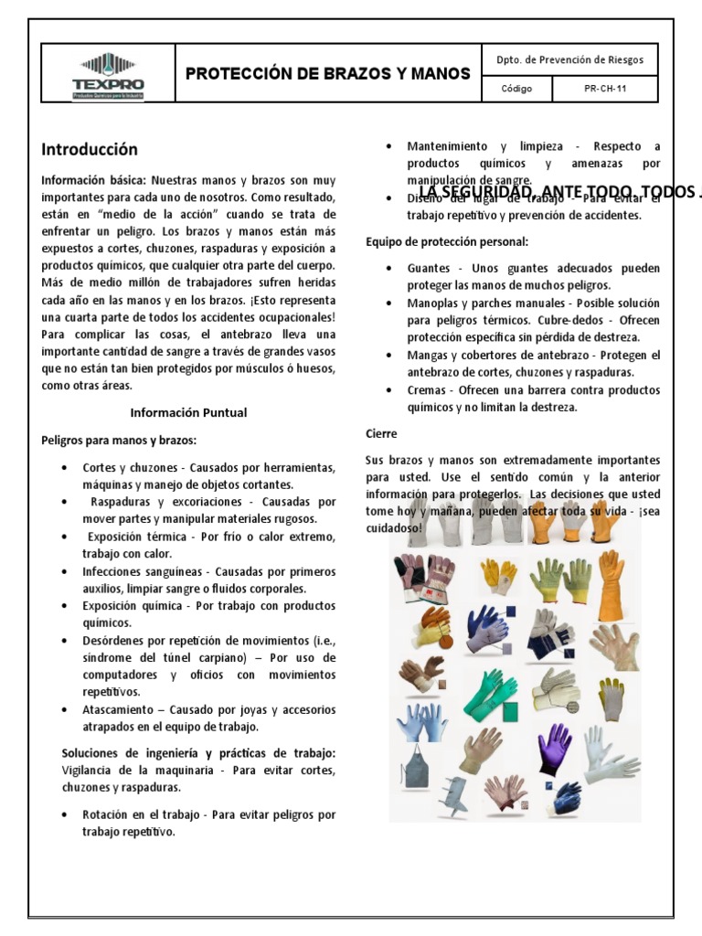 PR-CH-11 Protección de Brazos y Manos | PDF | Guante