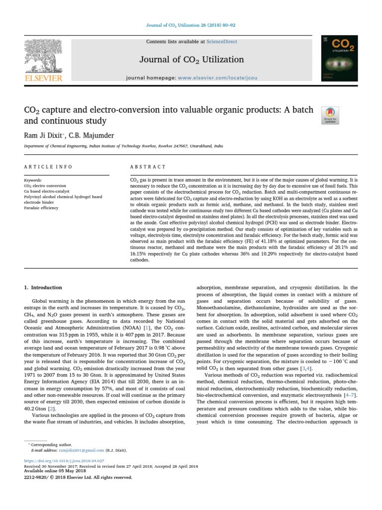 2018, CO2 Capture and Electro-Conversion Into Valuable Organic Products ...