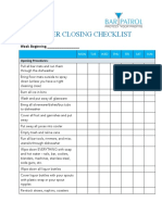 BP Bartender Closing Checklist