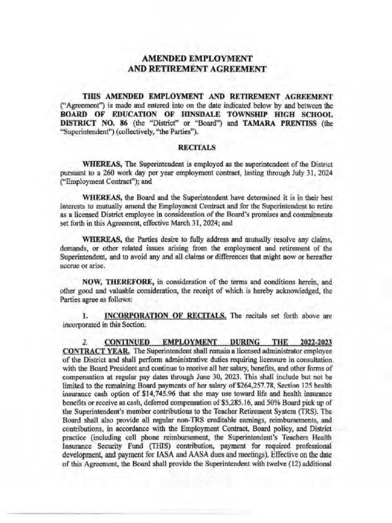 Severance Agreement For District 86 Superintendent Tammy Prentiss | PDF