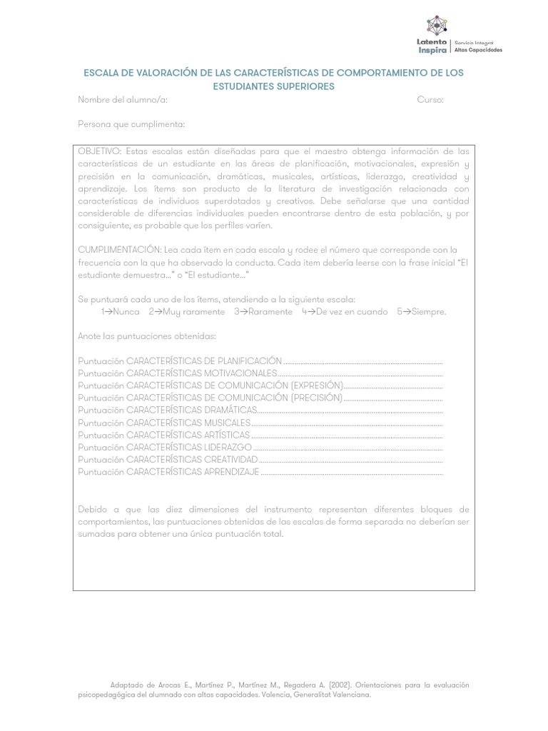 Escala de Renzulli para Evaluación Escolar | PDF | Comunicación ...