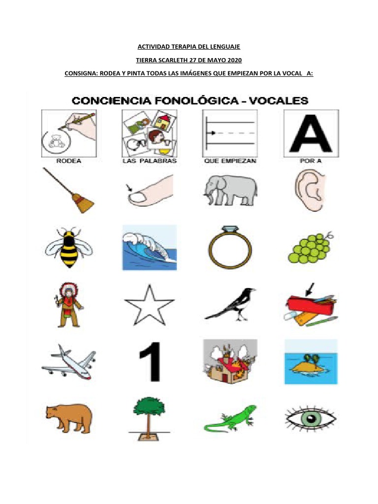 ACTIVIDAD TERAPIA DEL LENGUAJE PDF