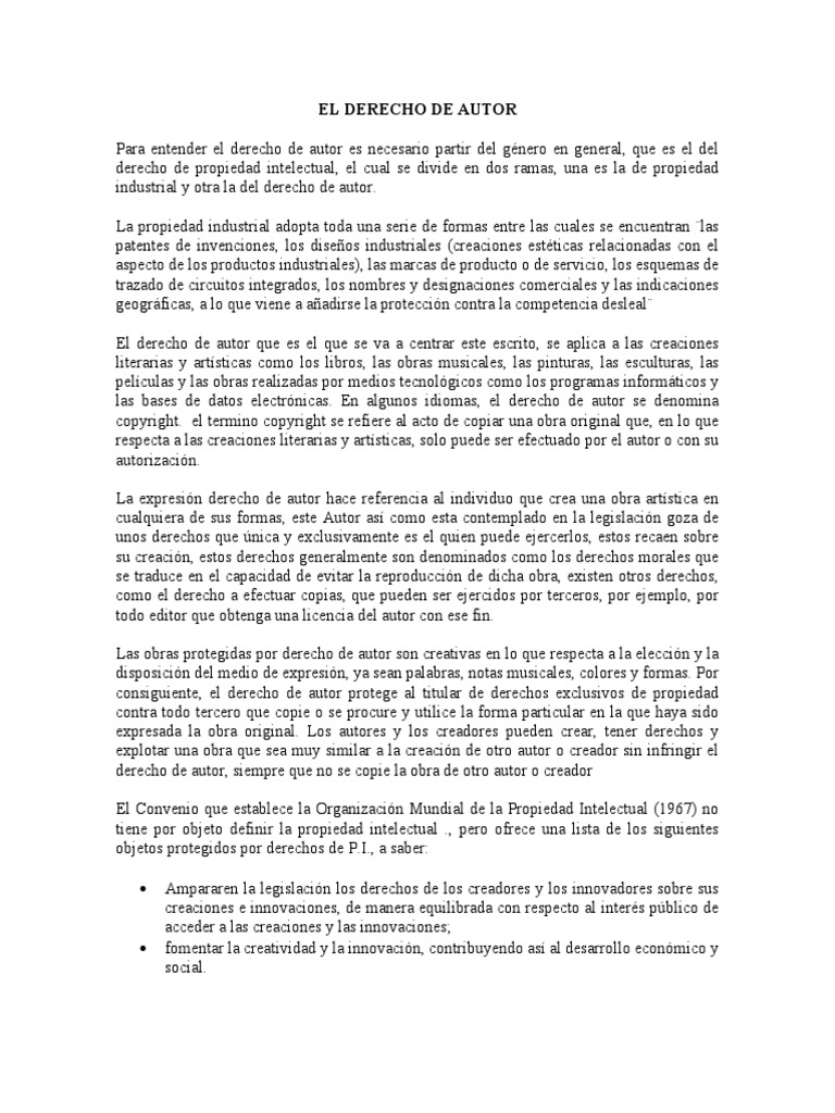 El Derecho de Autor | PDF | Propiedad intelectual