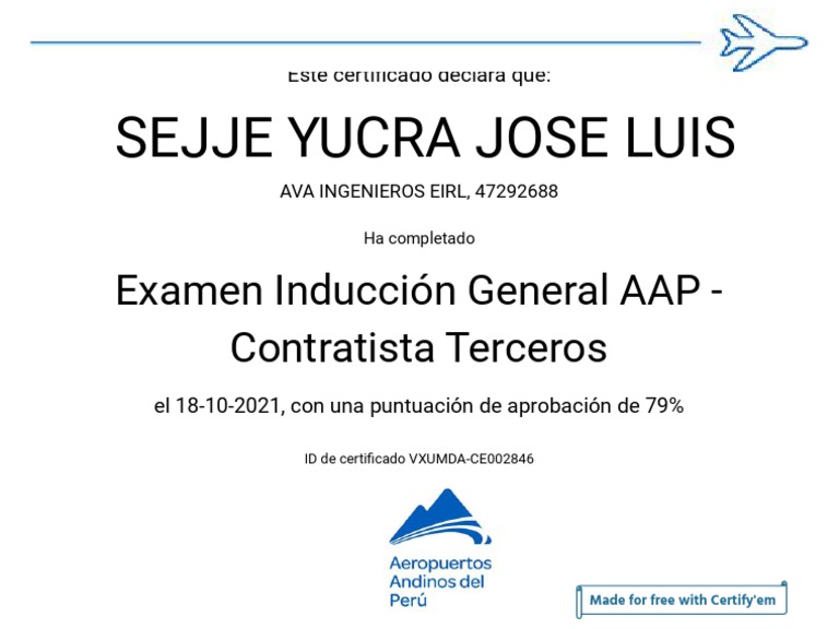 Certificado de Inducción AAP - SEJJE | PDF | Finanzas y dinero