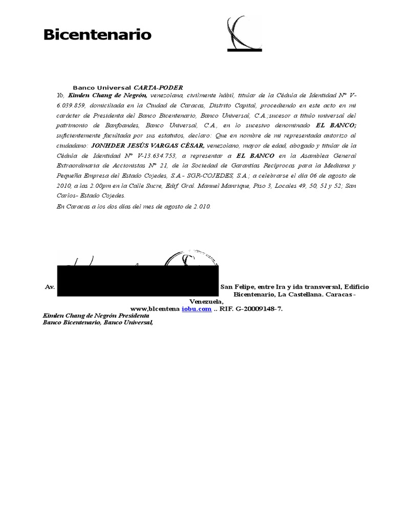 Carta Poder Modelomodelo Carta Poder En Venezuela