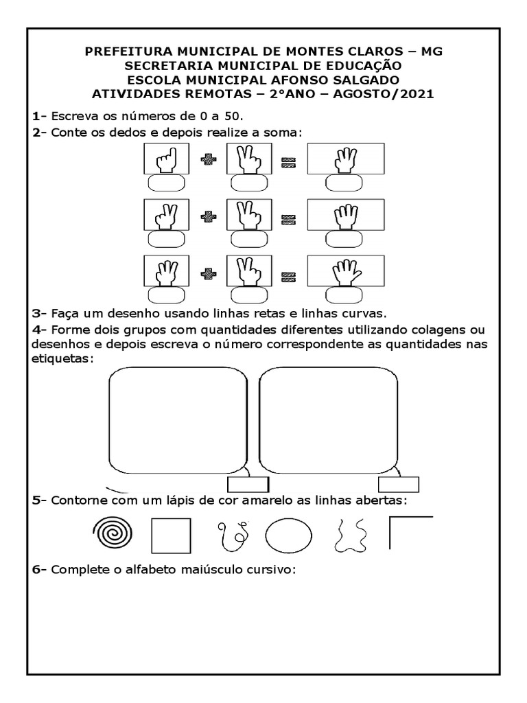 Atividades Remotas para 2º Ano | PDF | Carreira e Crescimento | Artes ...