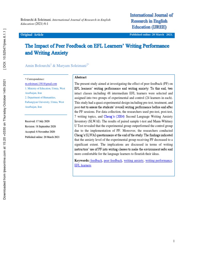Impact of Peer Feedback on EFL Writing | PDF | English As A Second Or ...