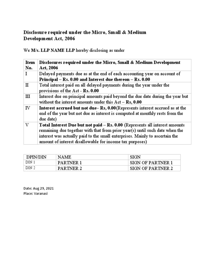 MSME Act Disclosure Statement 2021 | PDF