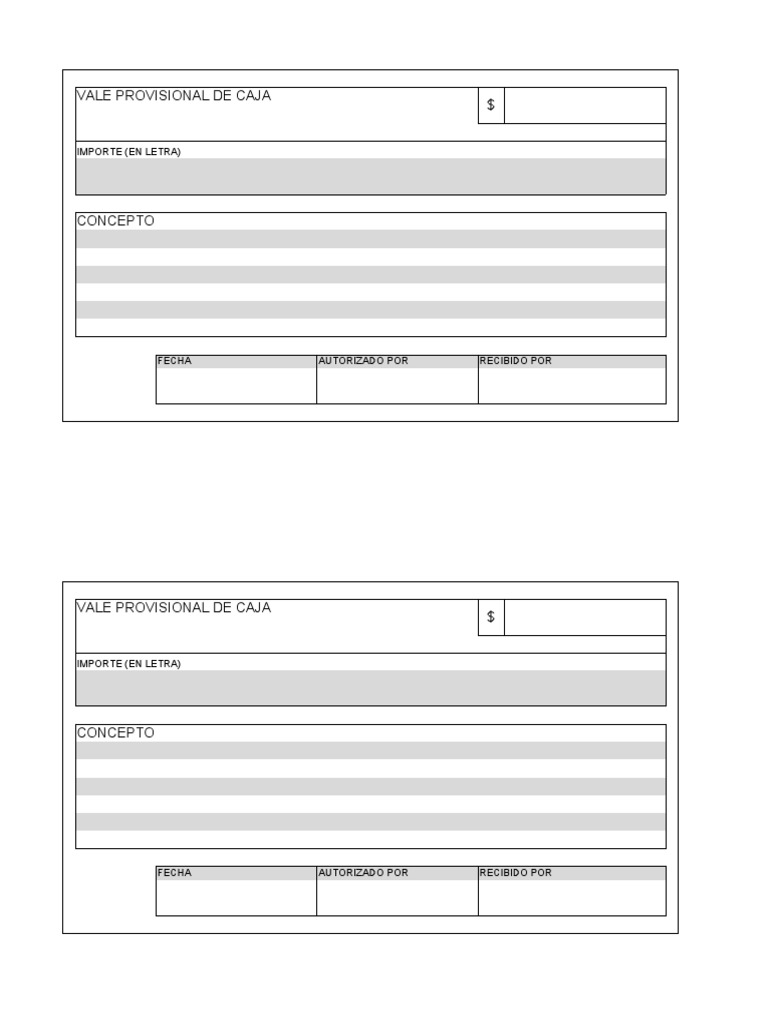 Formato de Vale Provisional de Caja | PDF
