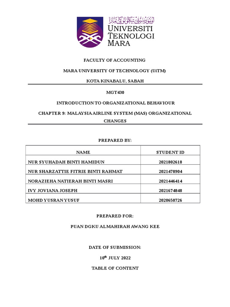 Mgt430 Mas Organizational Changes Report Pdf Civil Aviation Aviation