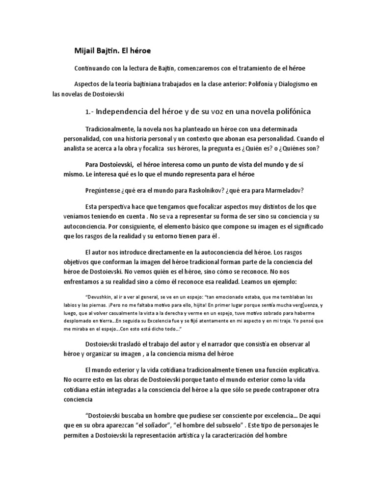 El héroe en Dostoievski: Autoconciencia | PDF | Autor | Narración
