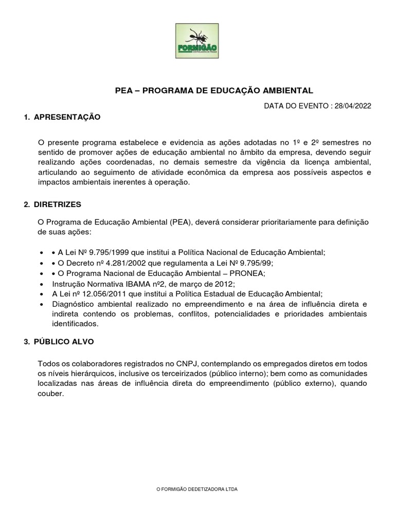Programa de Educação Ambiental PEA | PDF | Desperdício | Ambiente natural