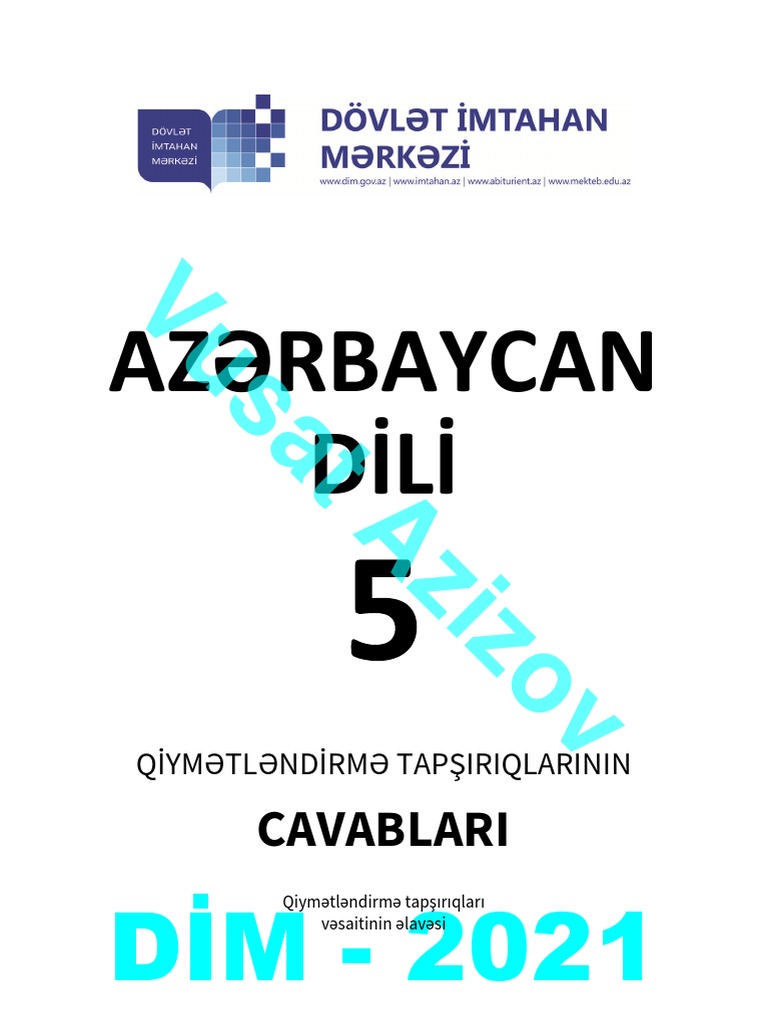 Dﾄｰm Azﾉ决baycan Dili 5 Ci Sinif Testinin Cavablarﾄｱ 2021 Vﾃｼsﾉ冲 ﾆ循izov Pdf