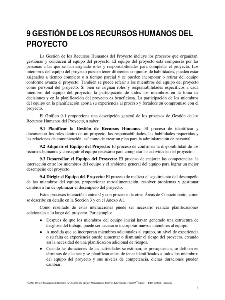 Pmbok 9 Gestión De Rrhh Pdf Gestión De Recursos Humanos Gestión