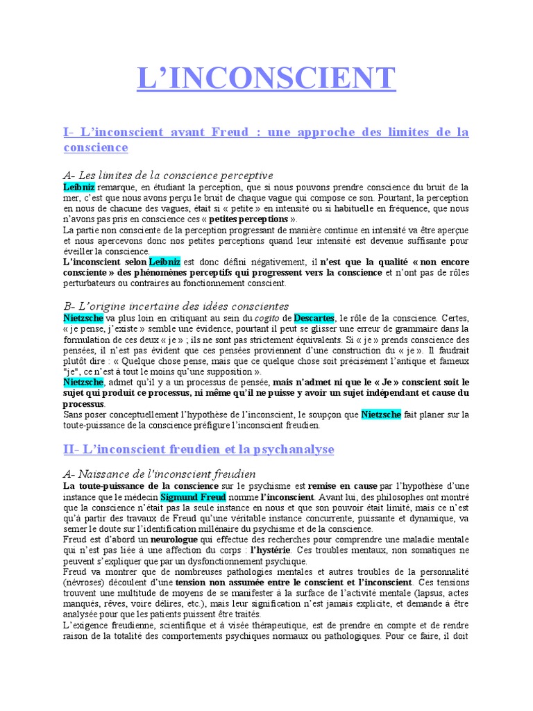 L'inconscient selon Freud et ses enjeux | PDF | Psychanalyse | Sigmund ...