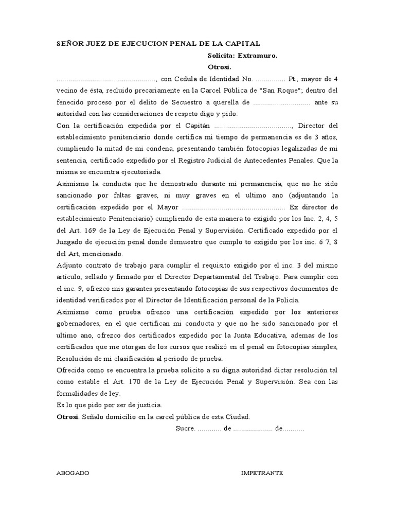 Solicitud de Extramuro en Bolivia | PDF | Pena capital | Derecho penal