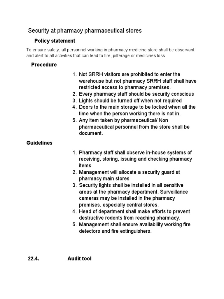 Security at Pharmacy Pharmaceutical Stores | PDF | Securities | Pharmacy