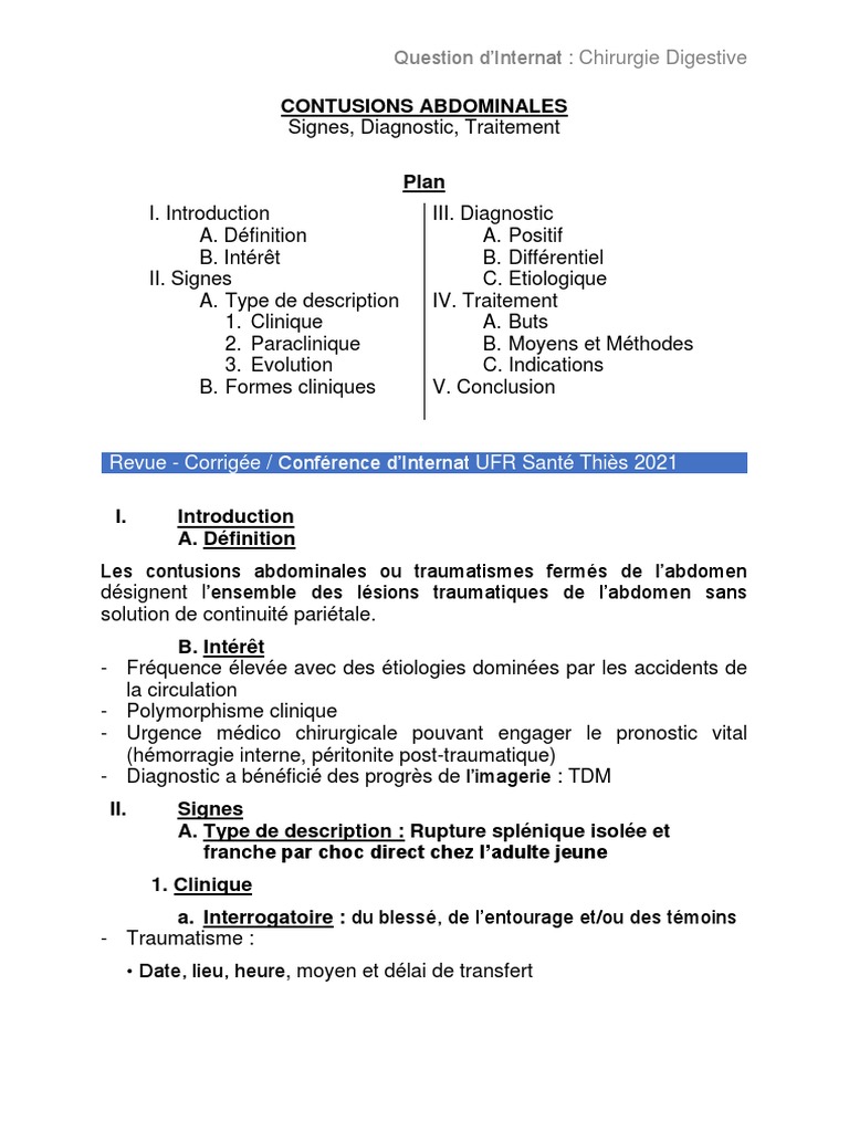 Contusions abdominales : signes et traitement | PDF | Rate | Médecine