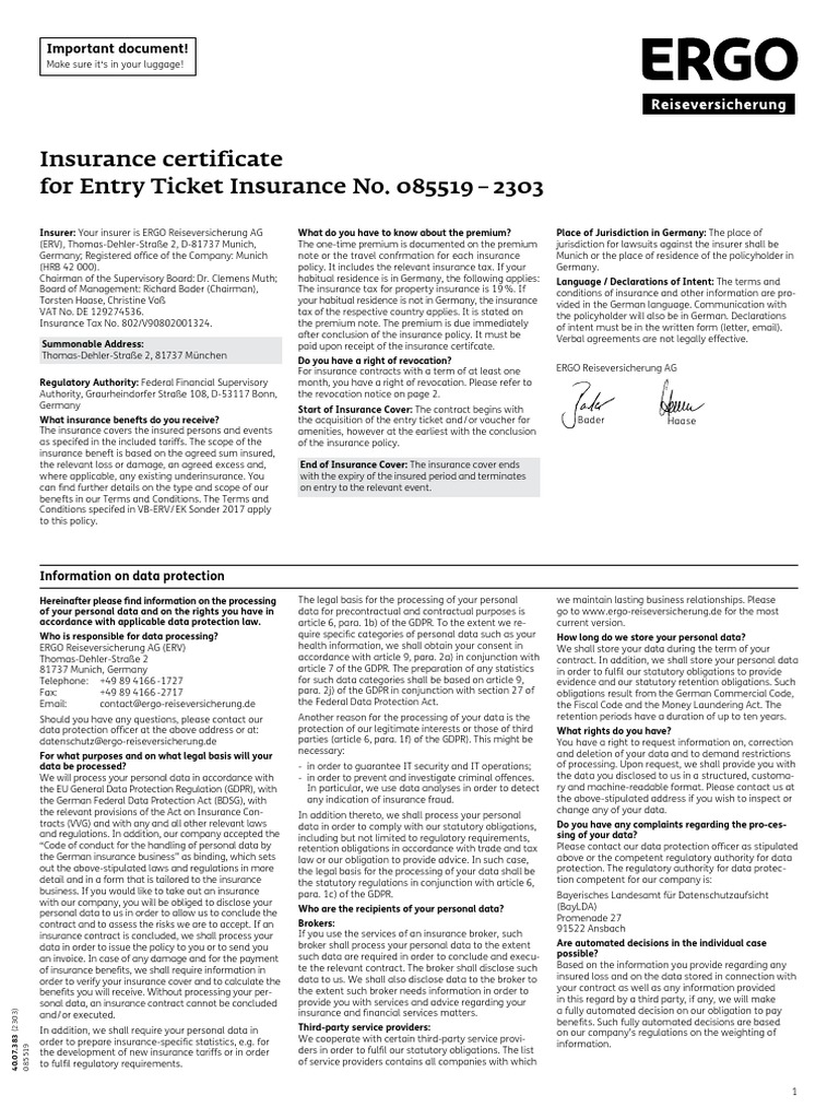Conditions Ticket Insurance PDF Insurance Employment