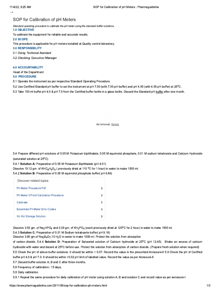 SOP For Calibration of PH Meters Pharmaguideline PDF