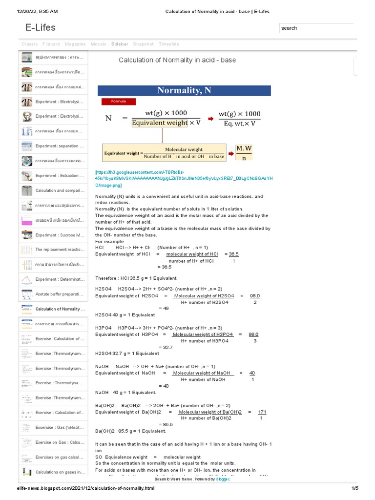 Normality Calculations for Acids | PDF | Acid | Gases